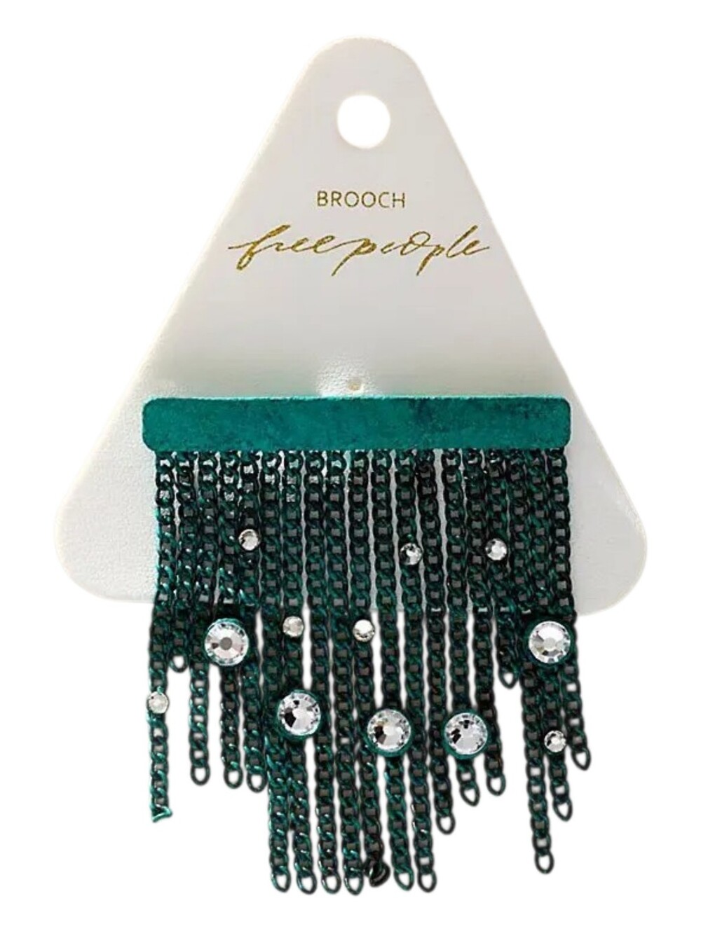 Free People Invite Only Brooch Green Rhinestone Chain Fringe Pin NWT